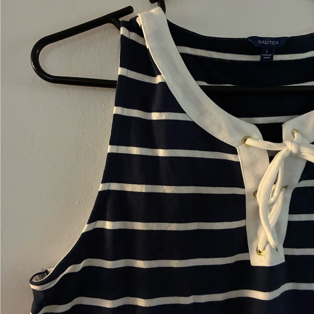 Nautica size large Navy and White Striped women’s Dress large - Picture 2 of 5